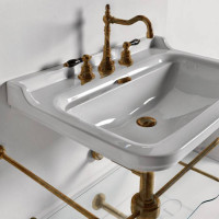 Раковина с металлической консолью Kerasan Waldorf 80х55 см напольная 1 отверстие бронза 4141K1bi/cr / 9197K3br / 811393br