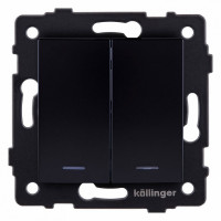 Выключатель проходной двухклавишный с подсветкой без рамки Kollinger  REA-R-010BK