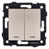 Выключатель проходной двухклавишный с подсветкой без рамки Kollinger  REA-R-010GD