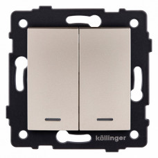 Выключатель проходной двухклавишный с подсветкой без рамки Kollinger REA-R-010GD Выключатель проходной двухклавишный с подсветкой без рамки Kollinger REA-R-010GD