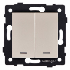 Выключатель проходной двухклавишный с подсветкой без рамки Kollinger REA-S-010GD Выключатель проходной двухклавишный с подсветкой без рамки Kollinger REA-S-010GD