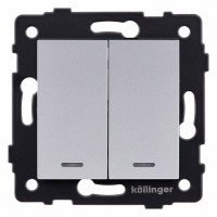 Выключатель проходной двухклавишный с подсветкой без рамки Kollinger  REA-S-010GY