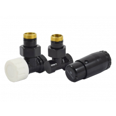 Комплект подключения радиаторный угловой Schlosser STANDARD MINI 1/2 с термоголовкой MINI DIAMANT M30x1.5 RAL 9005 602200055