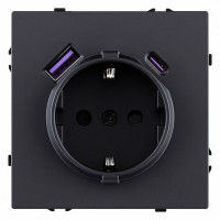 Розетка с заземлением и со шторкой и 2хUSB type A и C, без рамки Kollinger Eclipse EC-016BK