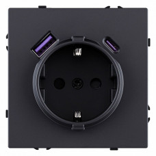 Розетка с заземлением и со шторкой и 2хUSB type A и C, без рамки Kollinger Eclipse EC-016BK