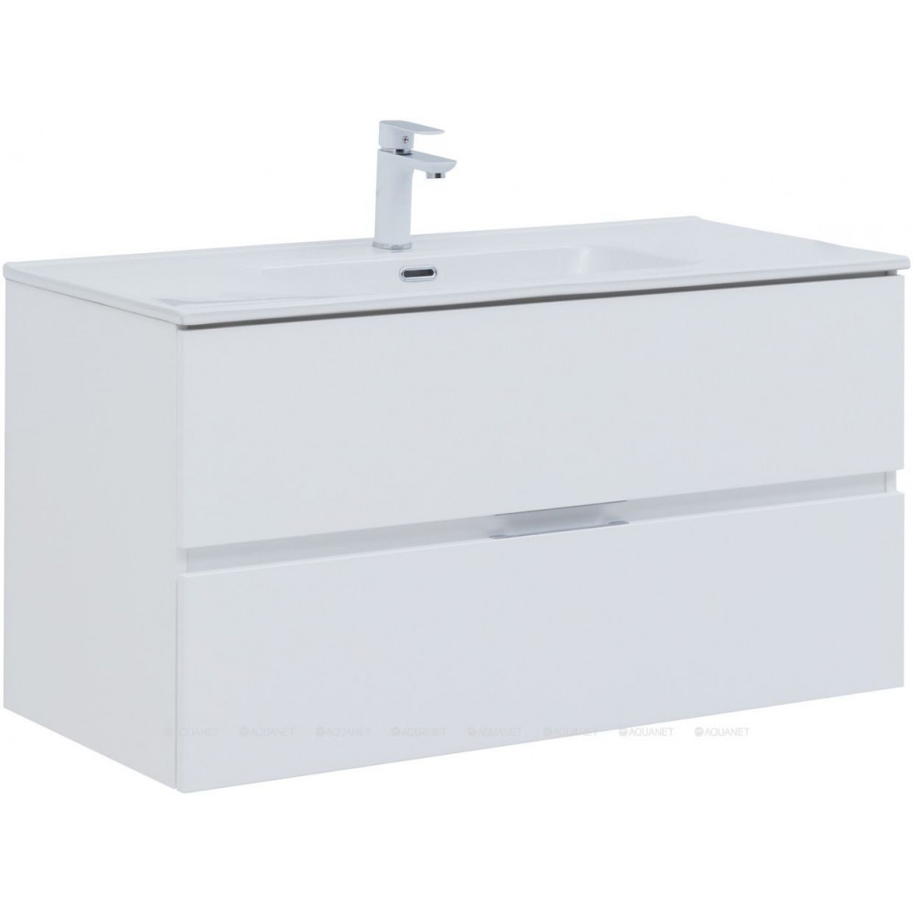 Тумба с раковиной Aquanet Алвита new 100 2 ящика белый матовый 00274014