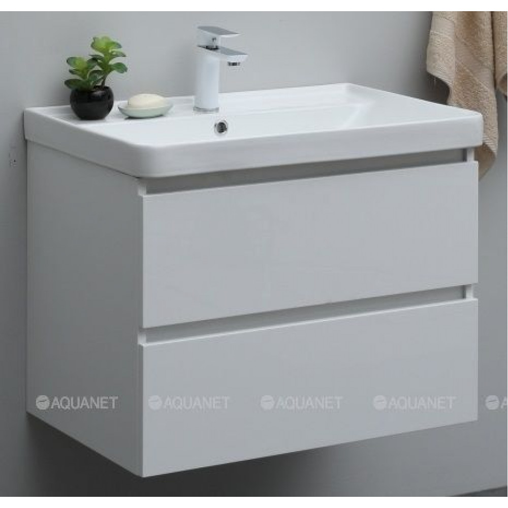 Тумба с раковиной Aquanet Вега 70 2 ящика белый глянец 00308335