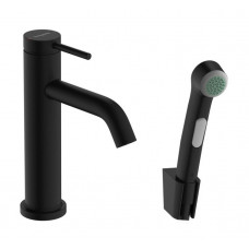 Смеситель для раковины hansgrohe Tecturis S 110 EcoSmart+ с гигиеническим душем и шлангом 160 см матовый черный 73211670 Смеситель для раковины hansgrohe Tecturis S 110 EcoSmart+ с гигиеническим душем и шлангом 160 см матовый черный 73211670