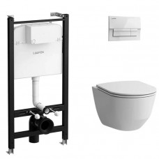 Комплект унитаз Laufen Pro Rimless с инсталляцией сиденье микролифт клавиша белая Z.RU93.0.761.6 Комплект унитаз Laufen Pro Rimless с инсталляцией сиденье микролифт клавиша белая Z.RU93.0.761.6