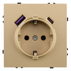 Розетка с заземлением и со шторкой и 2хUSB type A и C, без рамки Kollinger Eclipse EC-016GD