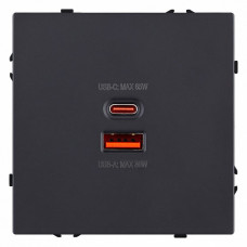 Розетка 2хUSB type A и C без рамки Kollinger Eclipse EC-024BK