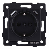 Розетка с заземлением и со шторкой и 2хUSB type A и C, без рамки Kollinger  REA-004BM