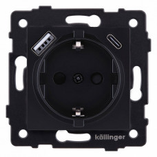 Розетка с заземлением и со шторкой и 2хUSB type A и C, без рамки Kollinger  REA-004BM