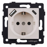 Розетка с заземлением и со шторкой и 2хUSB type A и C, без рамки Kollinger  REA-004CM