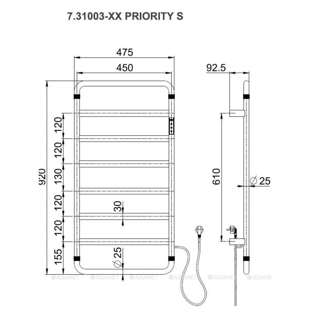 Полотенцесушитель электрический Allen Brau PRIORITY S 920x475 мм черный матовый 7.31003-31