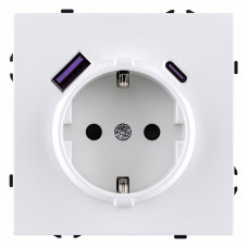 Розетка с заземлением и со шторкой и 2хUSB type A и C, без рамки Kollinger Eclipse EC-016WH