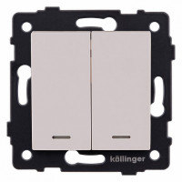Выключатель двухклавишный с подсветкой без рамки Kollinger  REA-S-008CM