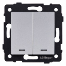 Выключатель двухклавишный с подсветкой без рамки Kollinger  REA-S-008GY