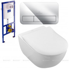 Унитаз подвесной Villeroy & Boch Subway 2.0 с сиденьем, инсталляцией и клавишей хром 5614R201/92246100/92249061