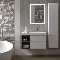 Тумба под раковину Kerama Marazzi CUBO 90 правая подвесная белая глянцевая/древесная CU.90rh\WHT