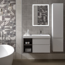 Тумба под раковину Kerama Marazzi CUBO 90 правая подвесная белая глянцевая/древесная CU.90rh\WHT