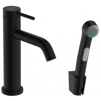 Смеситель для раковины Hansgrohe Tecturis S 105 мм с гигиеническим душем черный матовый 73211670