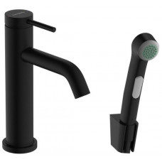 Смеситель для раковины Hansgrohe Tecturis S 105 мм с гигиеническим душем черный матовый 73211670 Смеситель для раковины Hansgrohe Tecturis S 105 мм с гигиеническим душем черный матовый 73211670