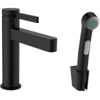 Смеситель для раковины hansgrohe Finoris 110 однорычажный с гигиеническим душем матовый черный 76210670