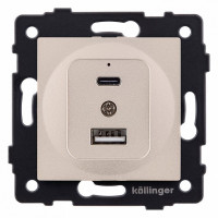Розетка 2хUSB type A и C без рамки Kollinger  REA-037GD
