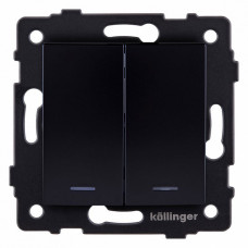 Выключатель двухклавишный с подсветкой без рамки Kollinger  REA-R-008BK