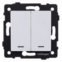 Выключатель двухклавишный с подсветкой без рамки Kollinger  REA-S-008WH