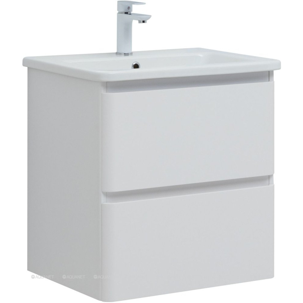 Тумба с раковиной Aquanet Эмбер 60 2 ящика белый матовый раковина Urban 00332503