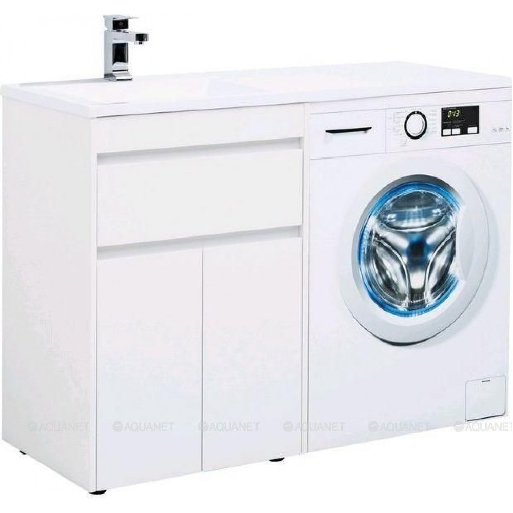 Тумба с раковиной Aquanet Токио 120 L напольная 1 ящик 2 фасада белый глянец 00239211