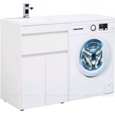 Тумба с раковиной Aquanet Токио 120 L напольная 1 ящик 2 фасада белый глянец 00239211