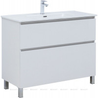 Тумба с раковиной Aquanet Вега 100 Flat напольная 2 ящика белый глянец 00345379
