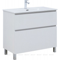 Тумба с раковиной Aquanet Вега 90 Flat напольная 2 ящика белый глянец 00345383
