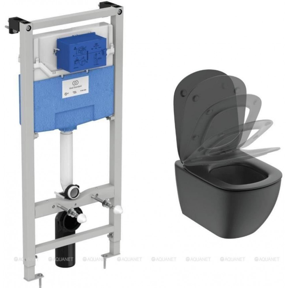 Комплект инсталляция Ideal Standard ProSys с унитазом Tesi AquaBlade чёрный матовый T3868V3