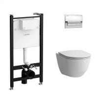 Комплект 4 в 1 VitrA PRO: унитаз подвесной Rimless, инсталляция, сиденье Slim, панель хром Z.RU93.0.761.5