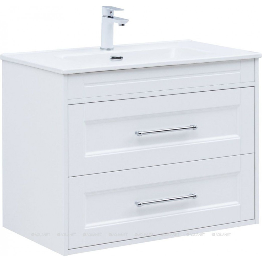 Тумба с раковиной Aquanet Бостон new 80 Flat белый сатин 00345366