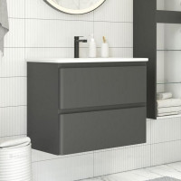 Тумба с раковиной Aquanet Эмбер 60 2 ящика черный матовый раковина Urban 00332504