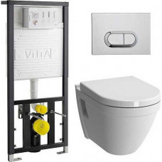 Комплект инсталляции с подвесным унитазом VitrA S50 Rim-Ex сиденье микролифт и панель смыва хром 9003B003-7201