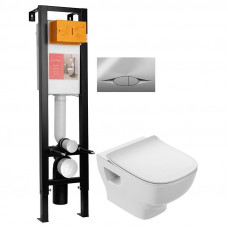 Комплект унитаз с инсталляцией Jacob Delafon Bastille безободковый сиденье микролифт клавиша хром EDAB103-CP Комплект унитаз с инсталляцией Jacob Delafon Bastille безободковый сиденье микролифт клавиша хром EDAB103-CP