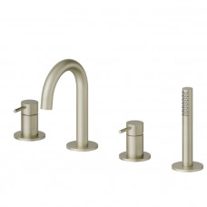 Смеситель на борт ванны Newform X-STEEL 316 на 4 отверстия с изливом и душем PVD Brushed pale gold 69682XC.59.098
