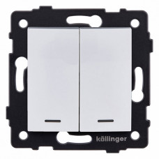 Выключатель двухклавишный с подсветкой без рамки Kollinger  REA-R-008WH
