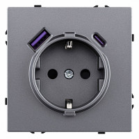 Розетка с заземлением и со шторкой и 2хUSB type A и C, без рамки Kollinger Eclipse EC-016GY