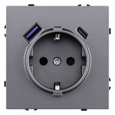 Розетка с заземлением и со шторкой и 2хUSB type A и C, без рамки Kollinger Eclipse EC-016GY