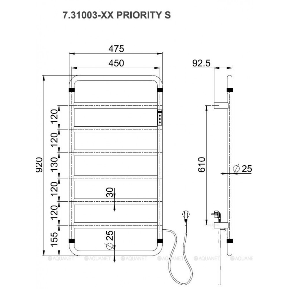 Полотенцесушитель  Allen Brau PRIORITY S 920x475 мм черный матовый 7.31003-31