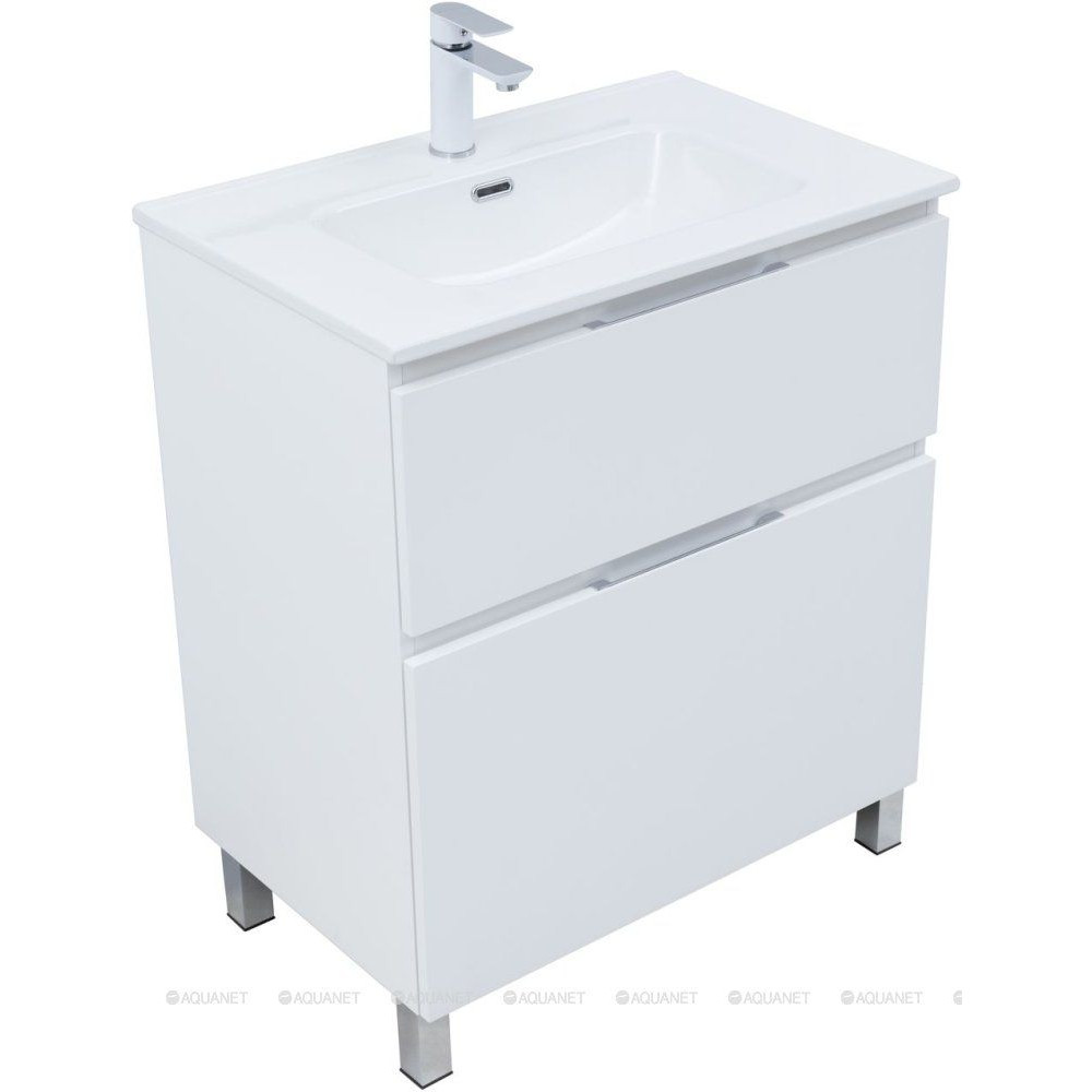 Тумба с раковиной Aquanet Алвита new 70 Flat напольная 2 ящика белый матовый 00345677
