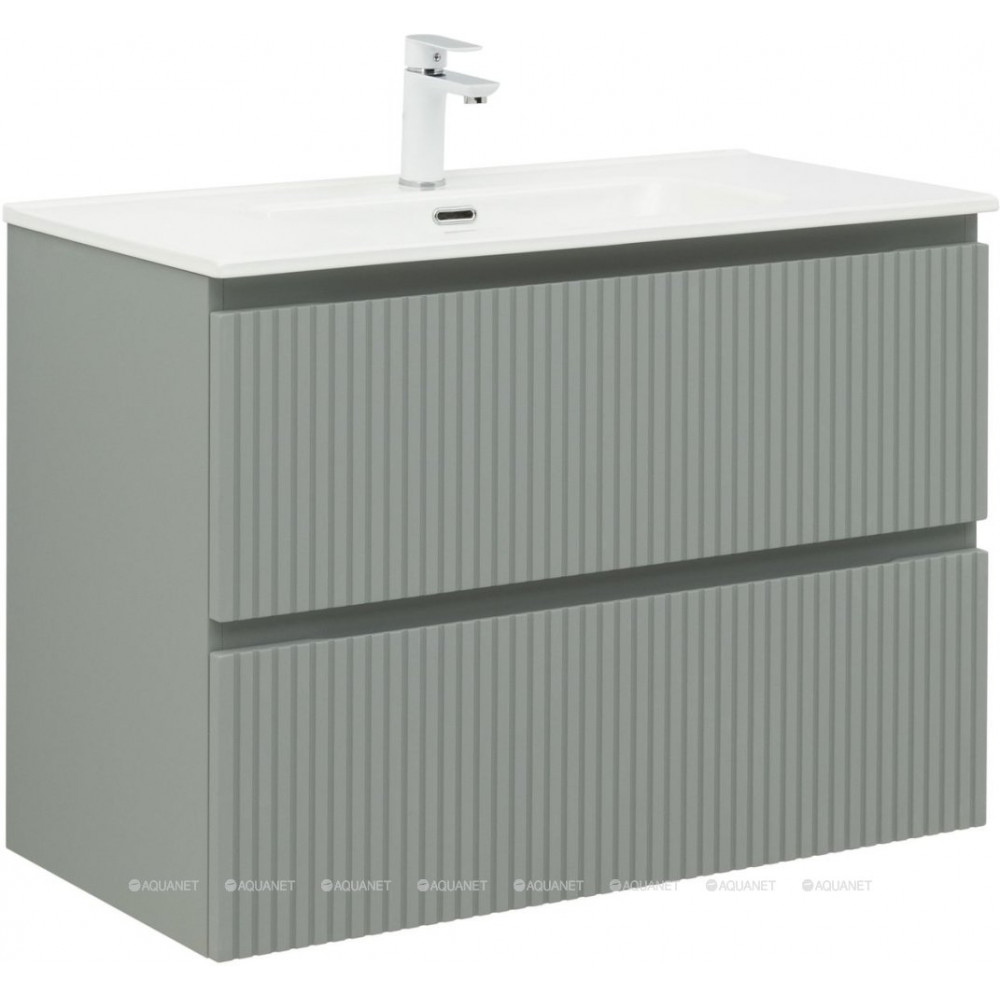 Тумба с раковиной Aquanet Джейн 90 мисти грин раковина Flat 00332533