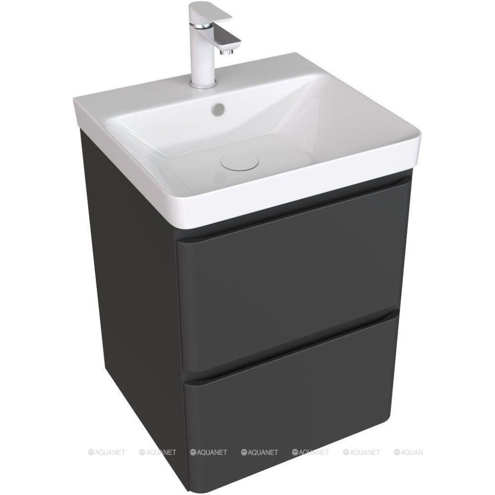 Тумба с раковиной Aquanet Эмбер 50 2 ящика черный матовый раковина Urban 00332506